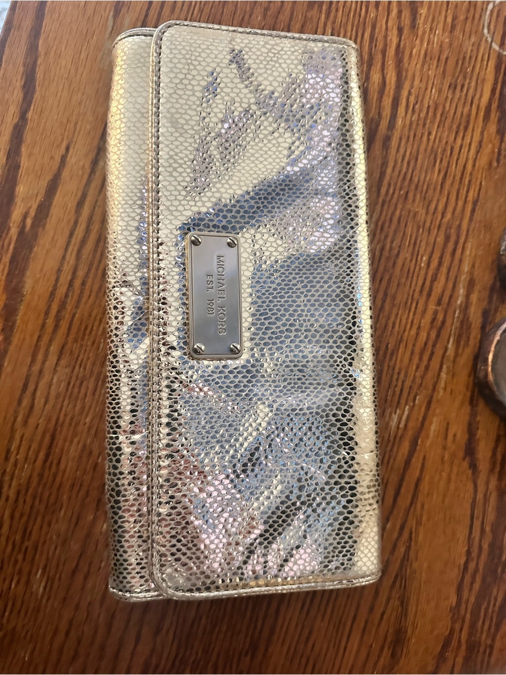 Michael Kors Metallic Gold Snake-Embossed Phone Wallet Case